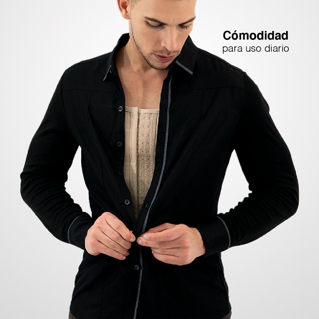 💪 Faja de Compresión para Hombre – Control de Abdomen y Pecho | 3 Hileras de Broches