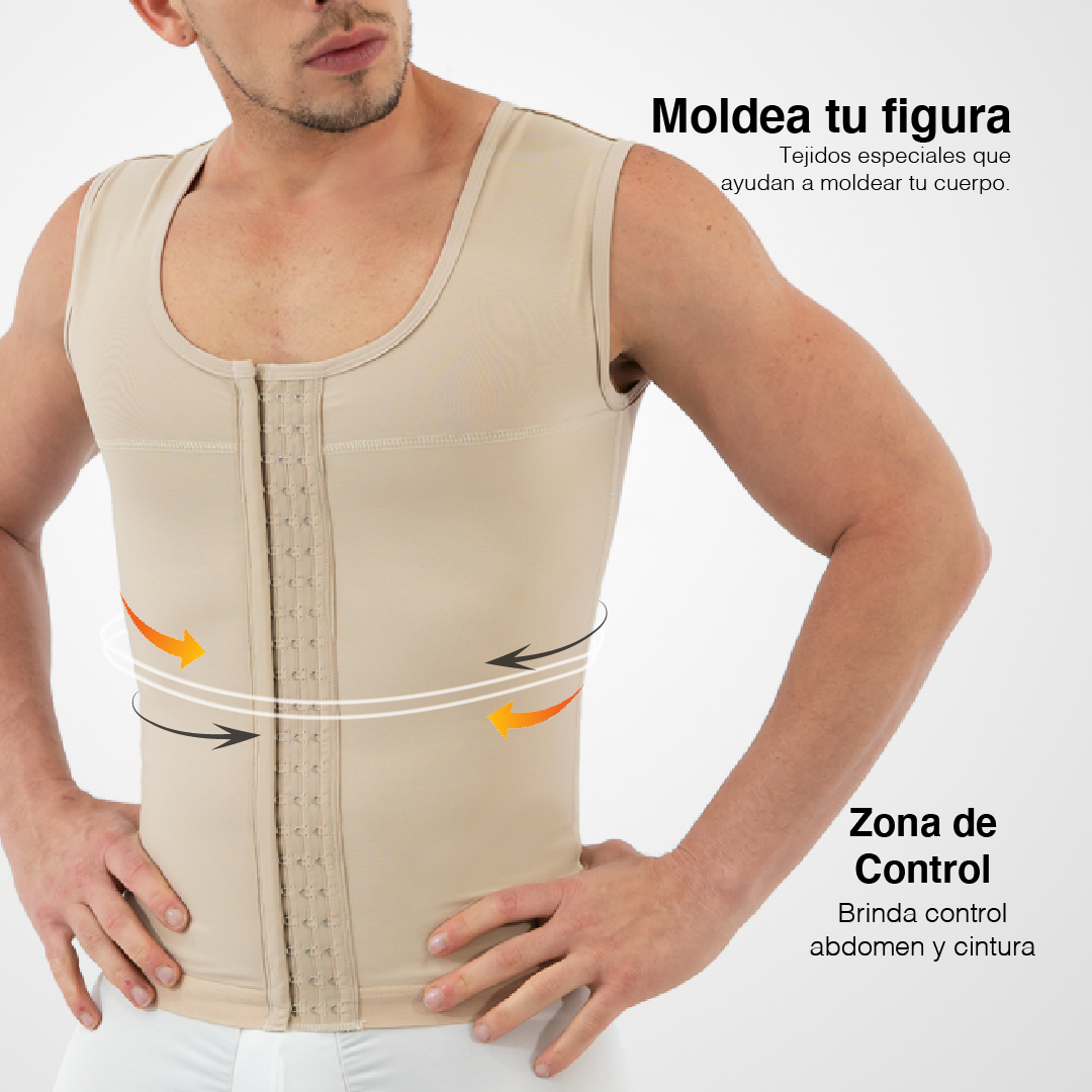💪 Faja de Compresión para Hombre – Control de Abdomen y Pecho | 3 Hileras de Broches