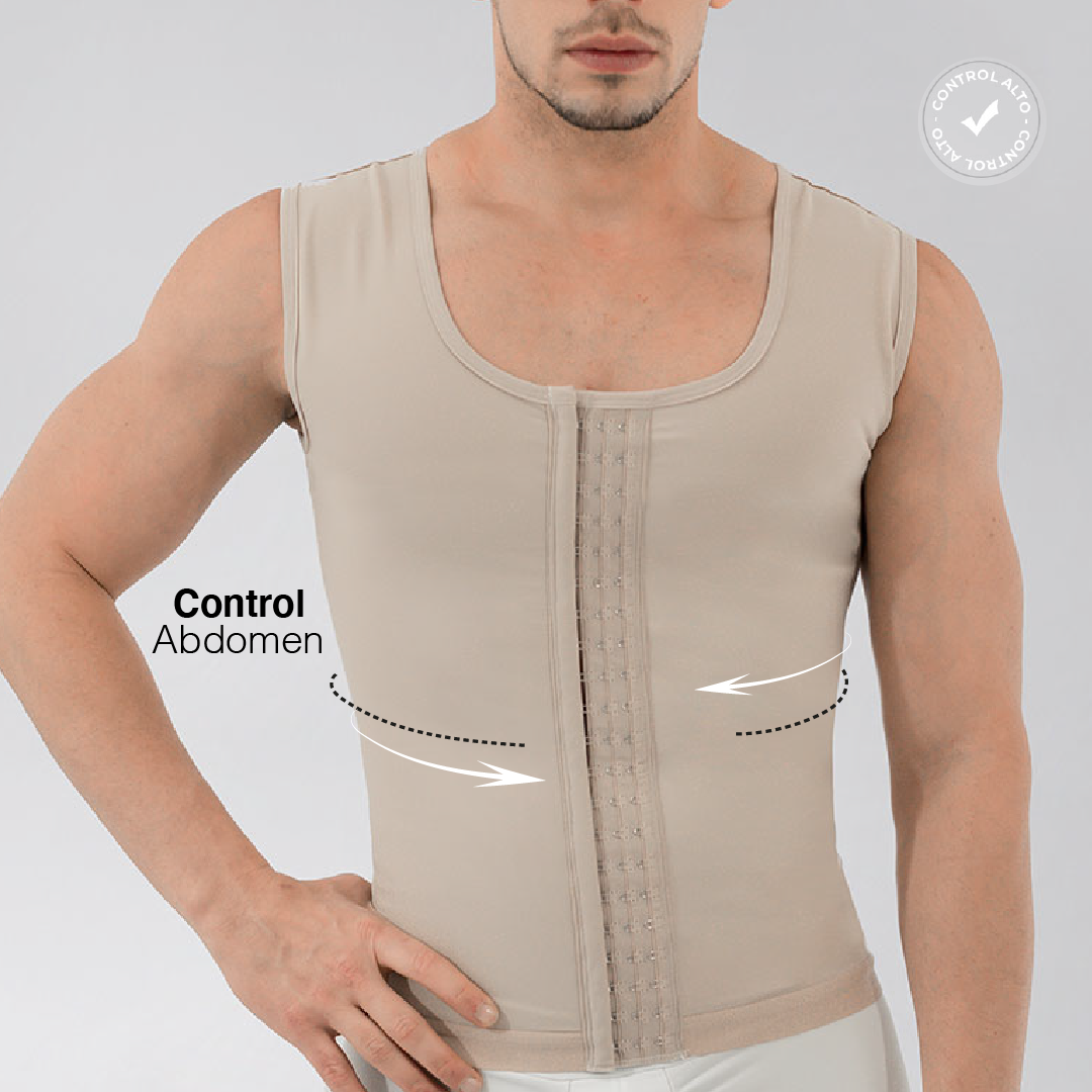 💪 Faja de Compresión para Hombre – Control de Abdomen y Pecho | 3 Hileras de Broches