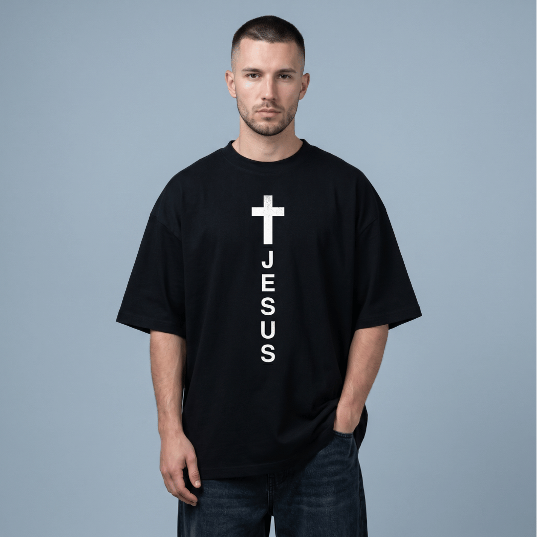 Tshirt oversized- NEGRA CRUZ JESUS / HOMBRE