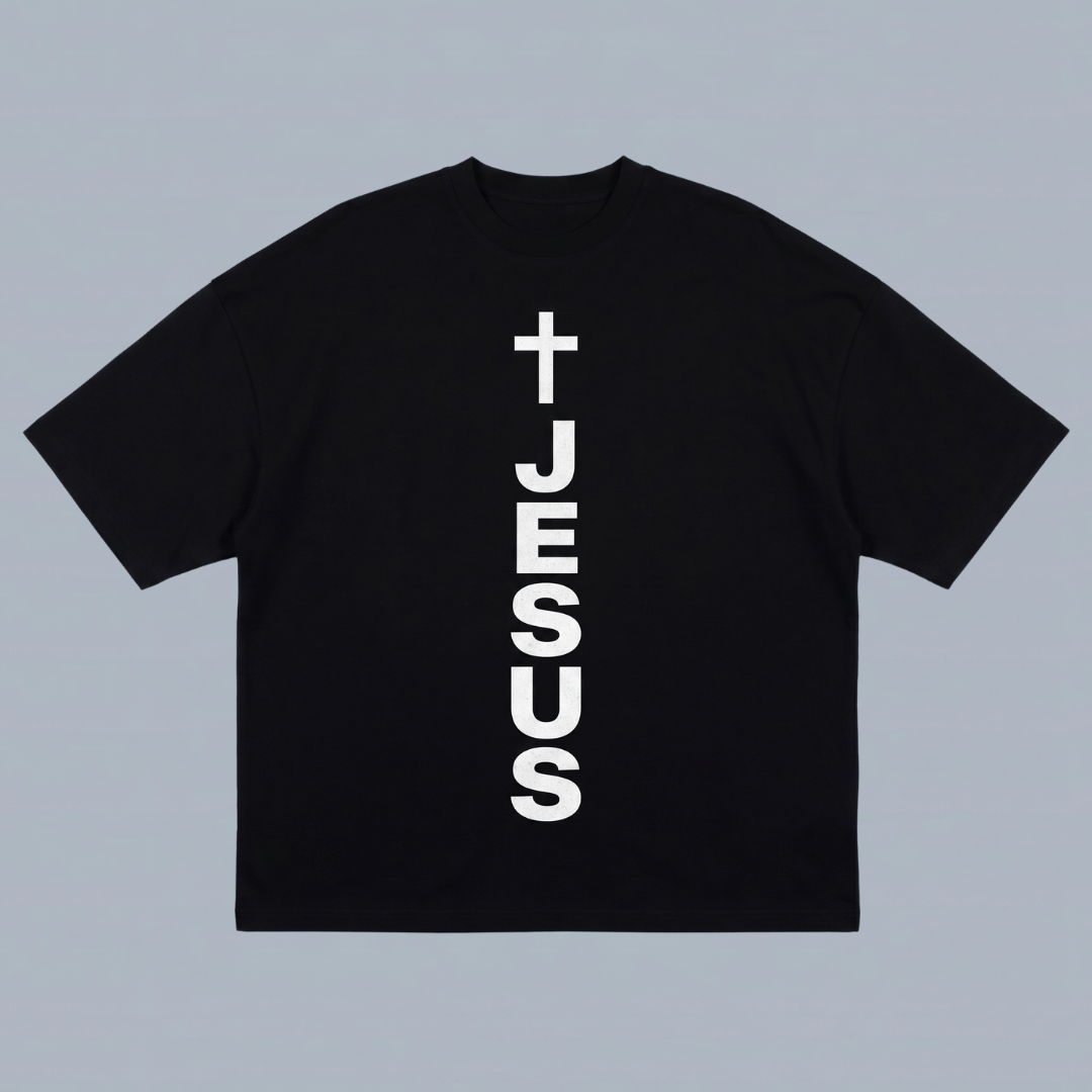 Tshirt oversized- NEGRA CRUZ JESUS / HOMBRE