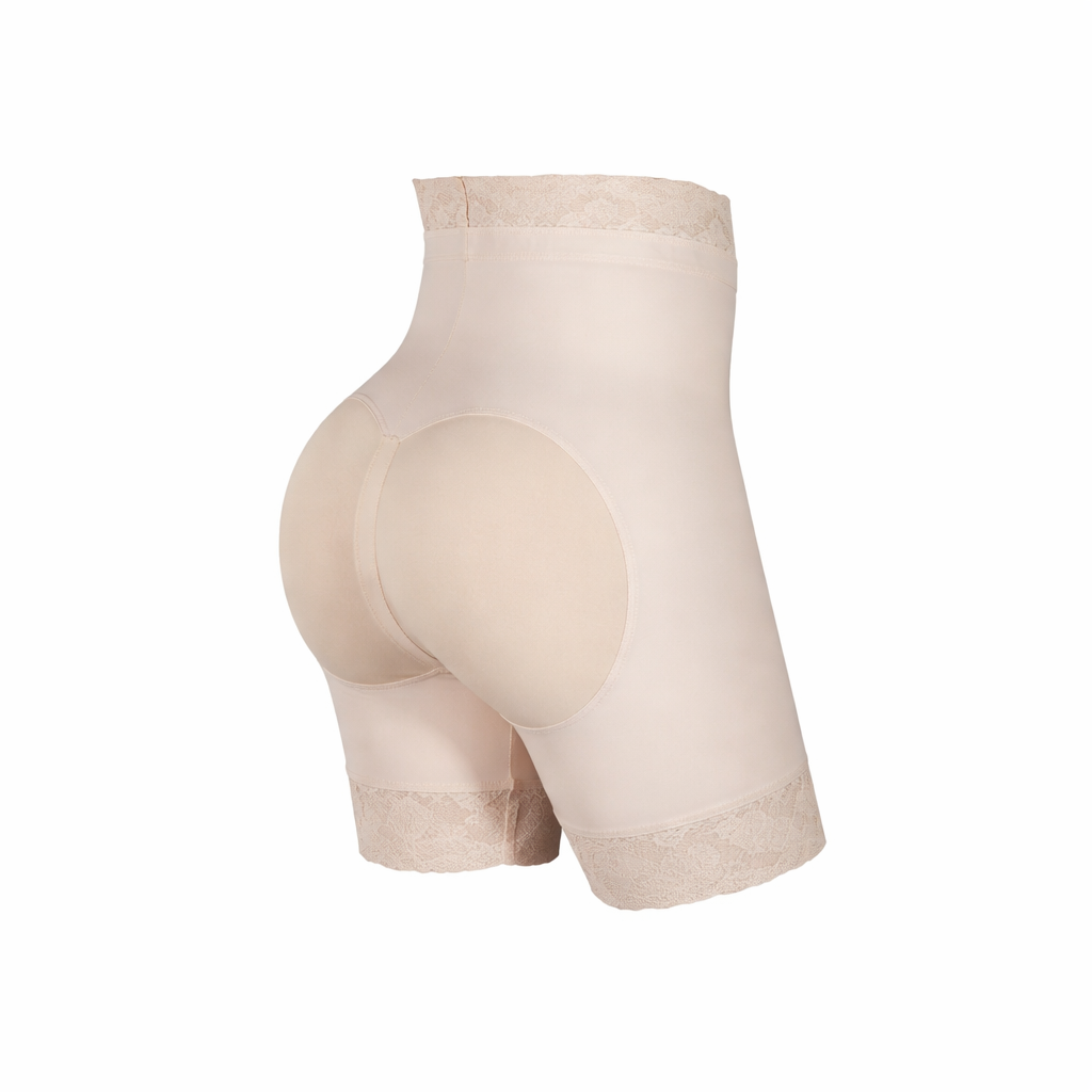 Faja Short de Compresión con Cintura Alta y Encaje - Levanta Glúteos y Control de Abdomen