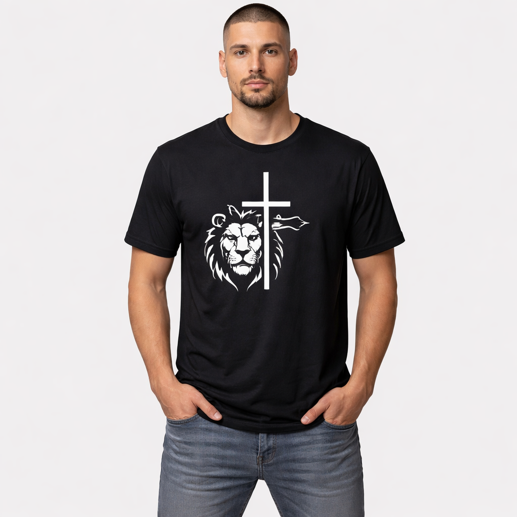 CAMISETA NEGRA LEON CRUZ JESUS / HOMBRE