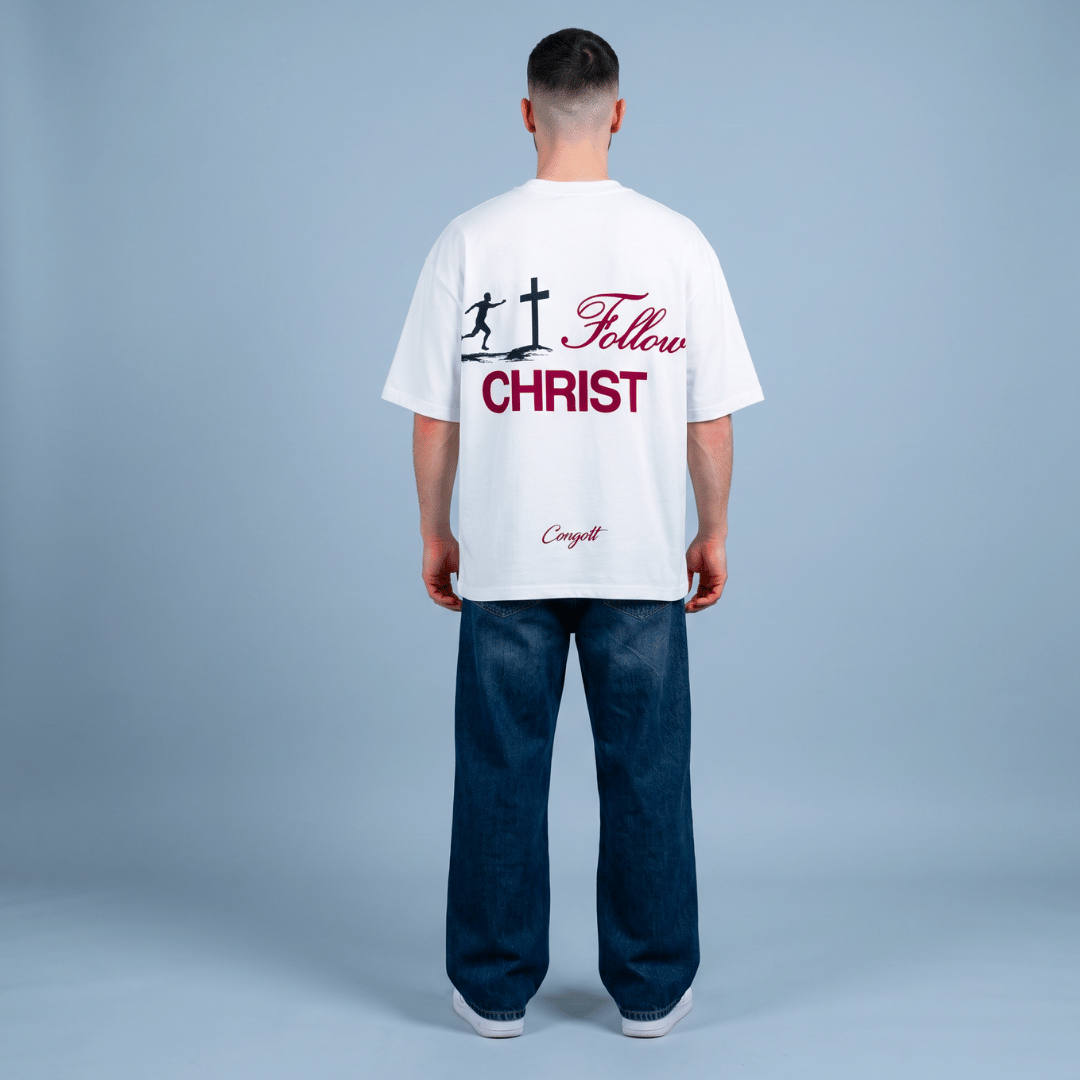 Tshirt oversized-FOLLOW CHRIST/ (SIGUE A CRISTO)/ HOMBRE