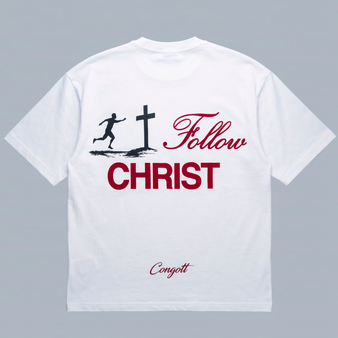Tshirt oversized-FOLLOW CHRIST/ (SIGUE A CRISTO)/ HOMBRE
