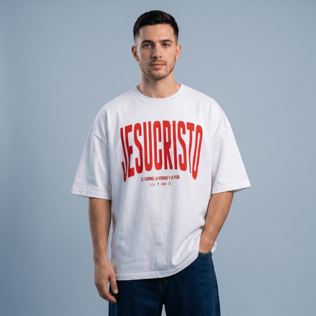 Tshirt oversized-ROJO JESUCRISTO EL CAMINO LA VERDAD Y LA VIDA