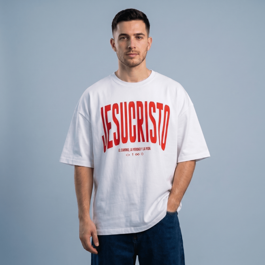 Tshirt oversized-ROJO JESUCRISTO EL CAMINO LA VERDAD Y LA VIDA