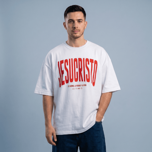 Tshirt oversized-ROJO JESUCRISTO EL CAMINO LA VERDAD Y LA VIDA