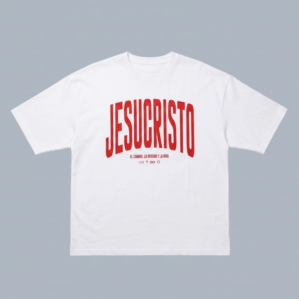 Tshirt oversized-ROJO JESUCRISTO EL CAMINO LA VERDAD Y LA VIDA