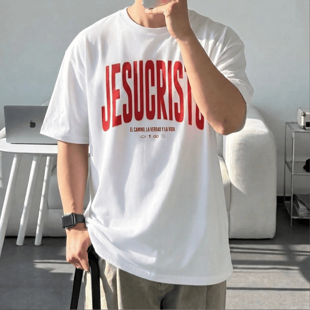 Tshirt oversized-ROJO JESUCRISTO EL CAMINO LA VERDAD Y LA VIDA