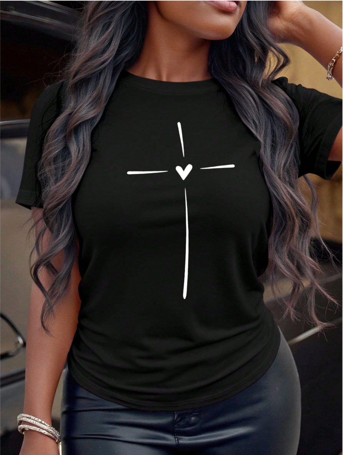 CAMISETA MUJER CORAZON CRUZ