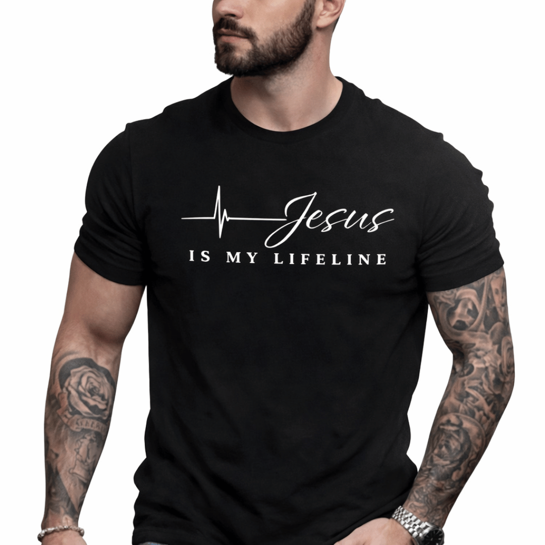 CAMISETA NEGRA JESUS IS MY LIFELINE / HOMBRE