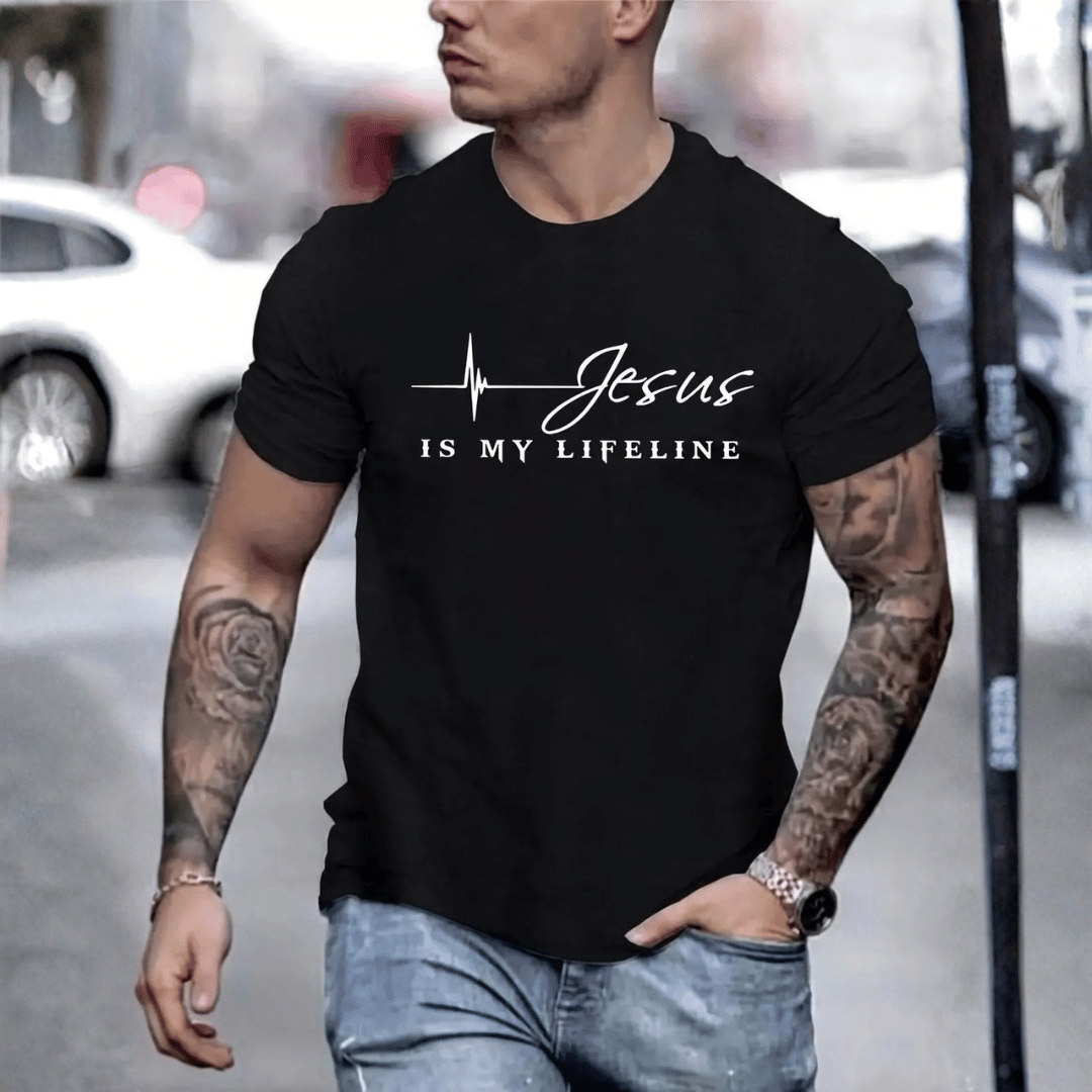 CAMISETA NEGRA JESUS IS MY LIFELINE / HOMBRE