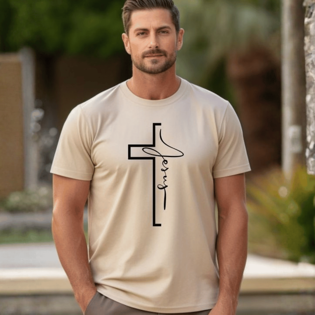 CAMISETA CAMEL CRUZ JESUS / HOMBRE