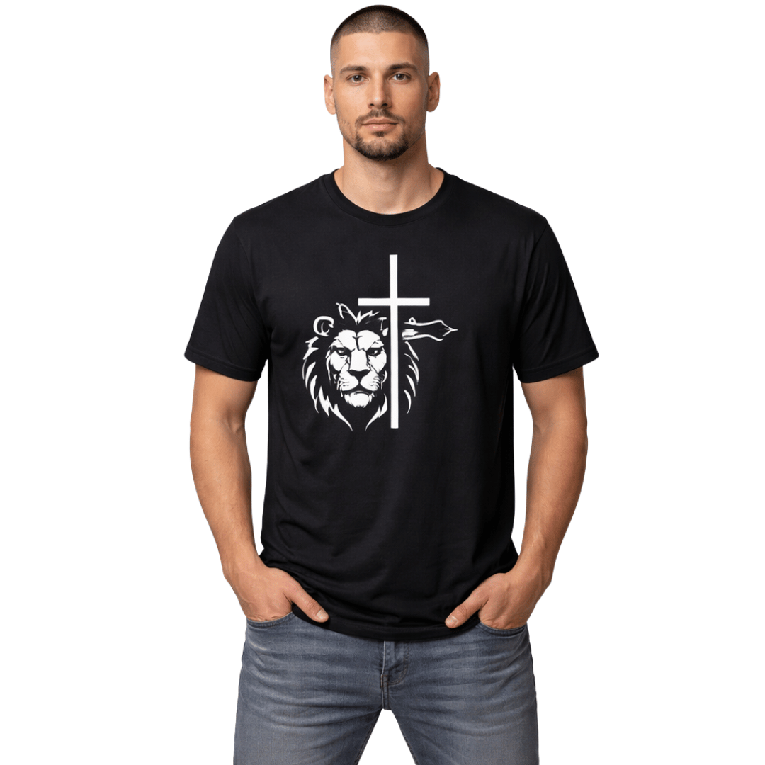 CAMISETA NEGRA LEON CRUZ JESUS / HOMBRE