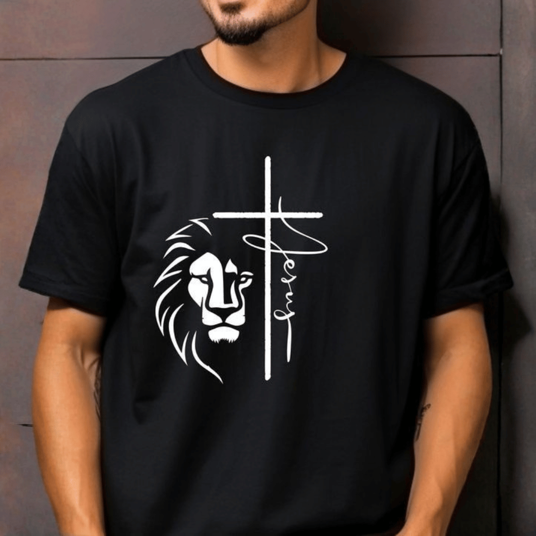 CAMISETA NEGRA LEON CRUZ JESUS / HOMBRE