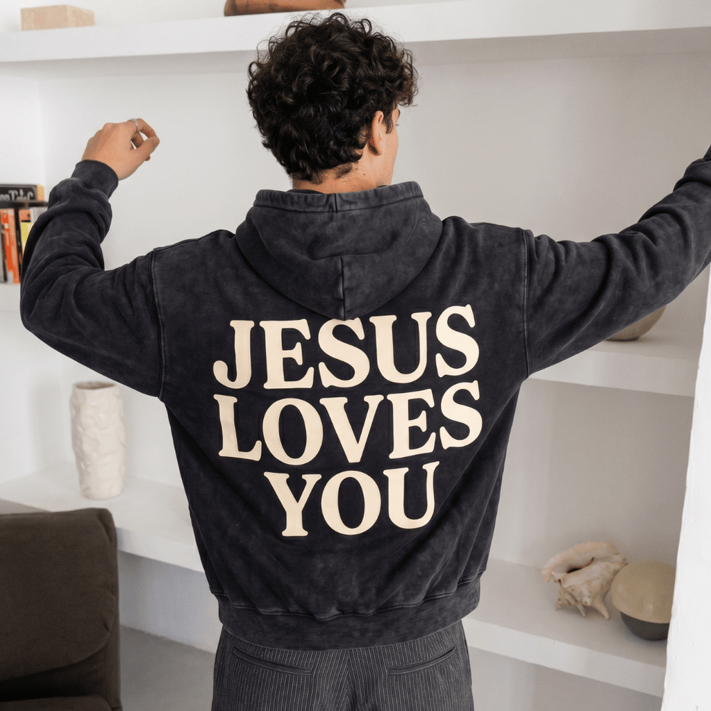 Buzo UNISEX JESUS LOVE YOU acid wash