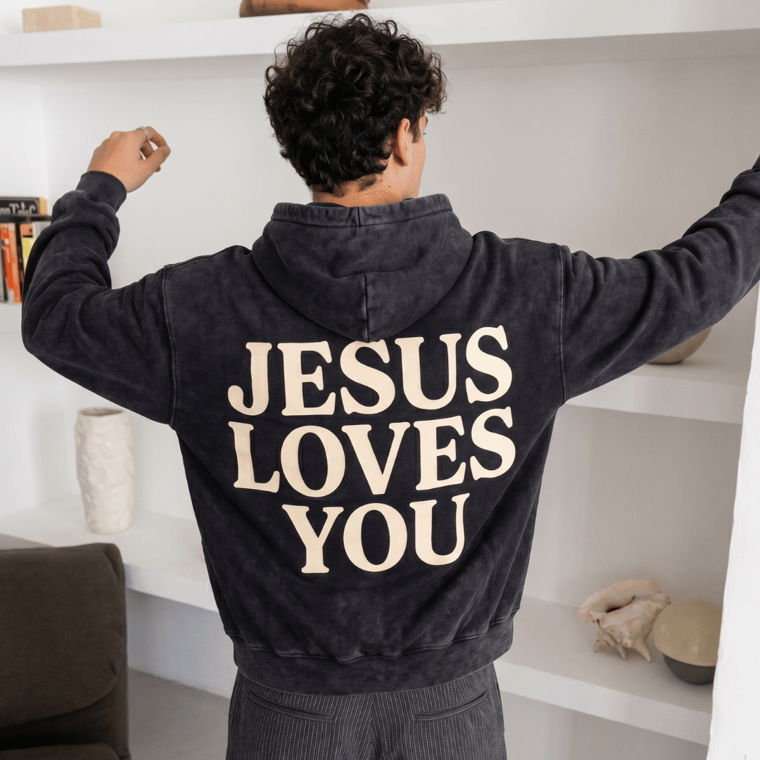 Buzo UNISEX JESUS LOVE YOU acid wash