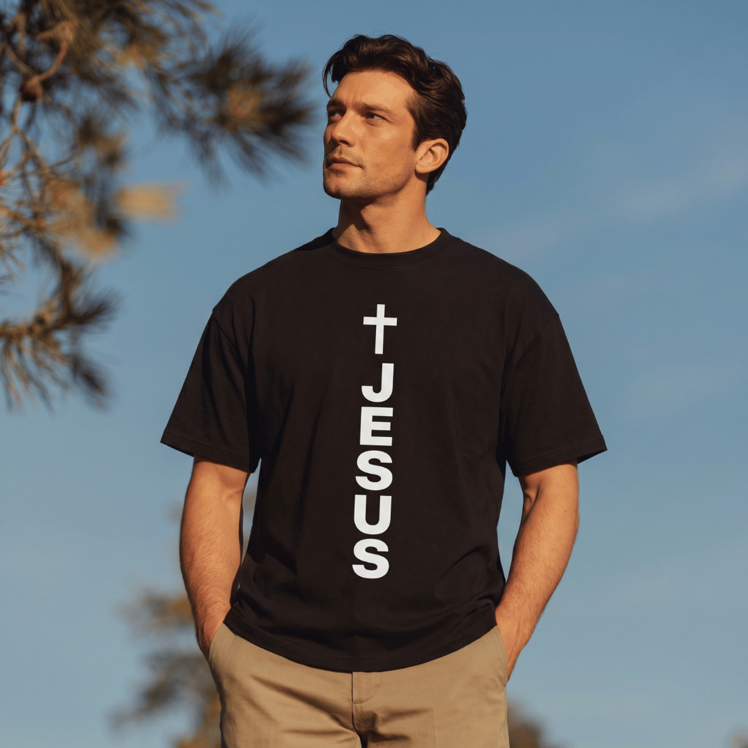 Tshirt oversized- NEGRA CRUZ JESUS / HOMBRE