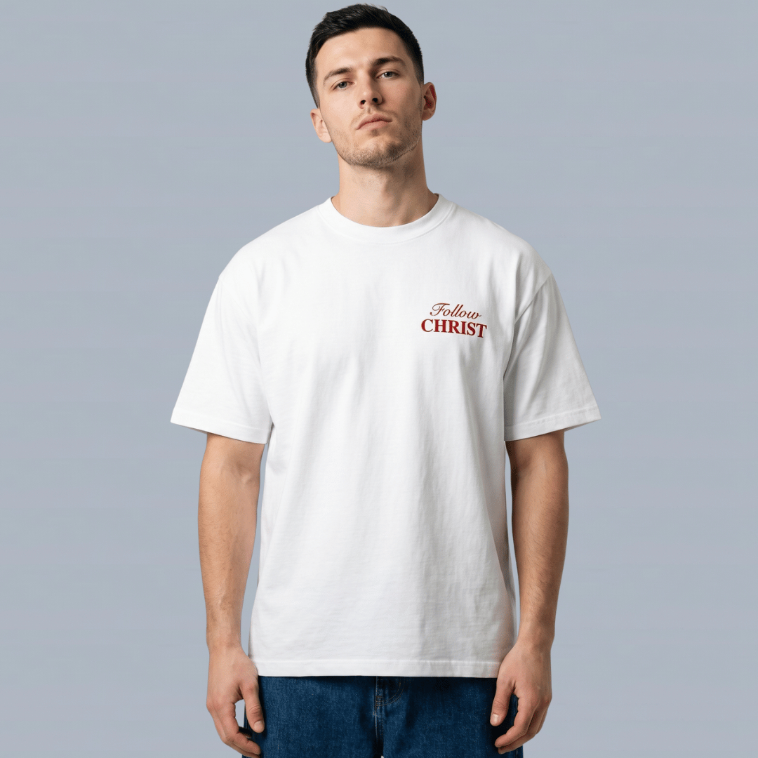 Tshirt oversized-FOLLOW CHRIST/ (SIGUE A CRISTO)/ HOMBRE