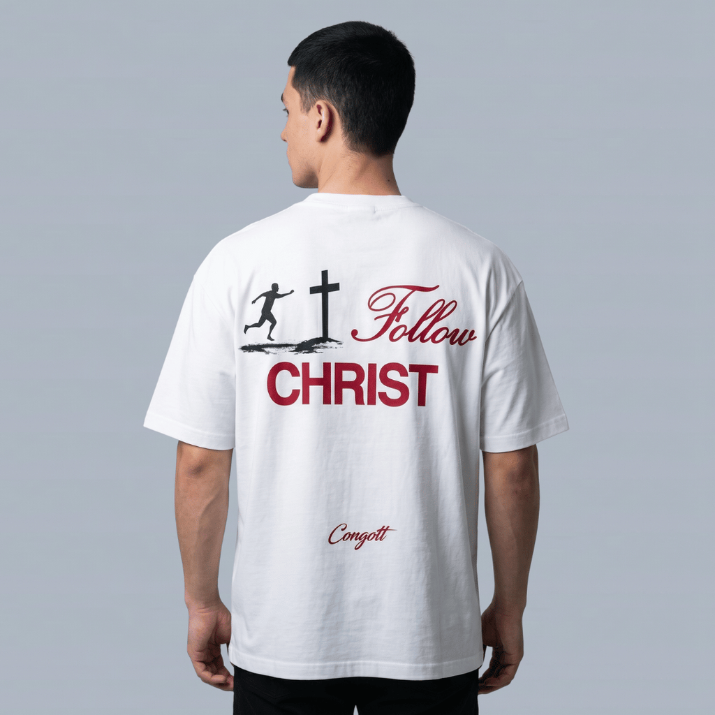 Tshirt oversized-FOLLOW CHRIST/ (SIGUE A CRISTO)/ HOMBRE
