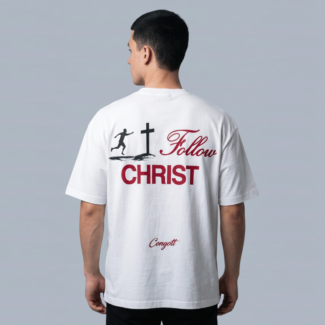 Tshirt oversized-FOLLOW CHRIST/ (SIGUE A CRISTO)/ HOMBRE