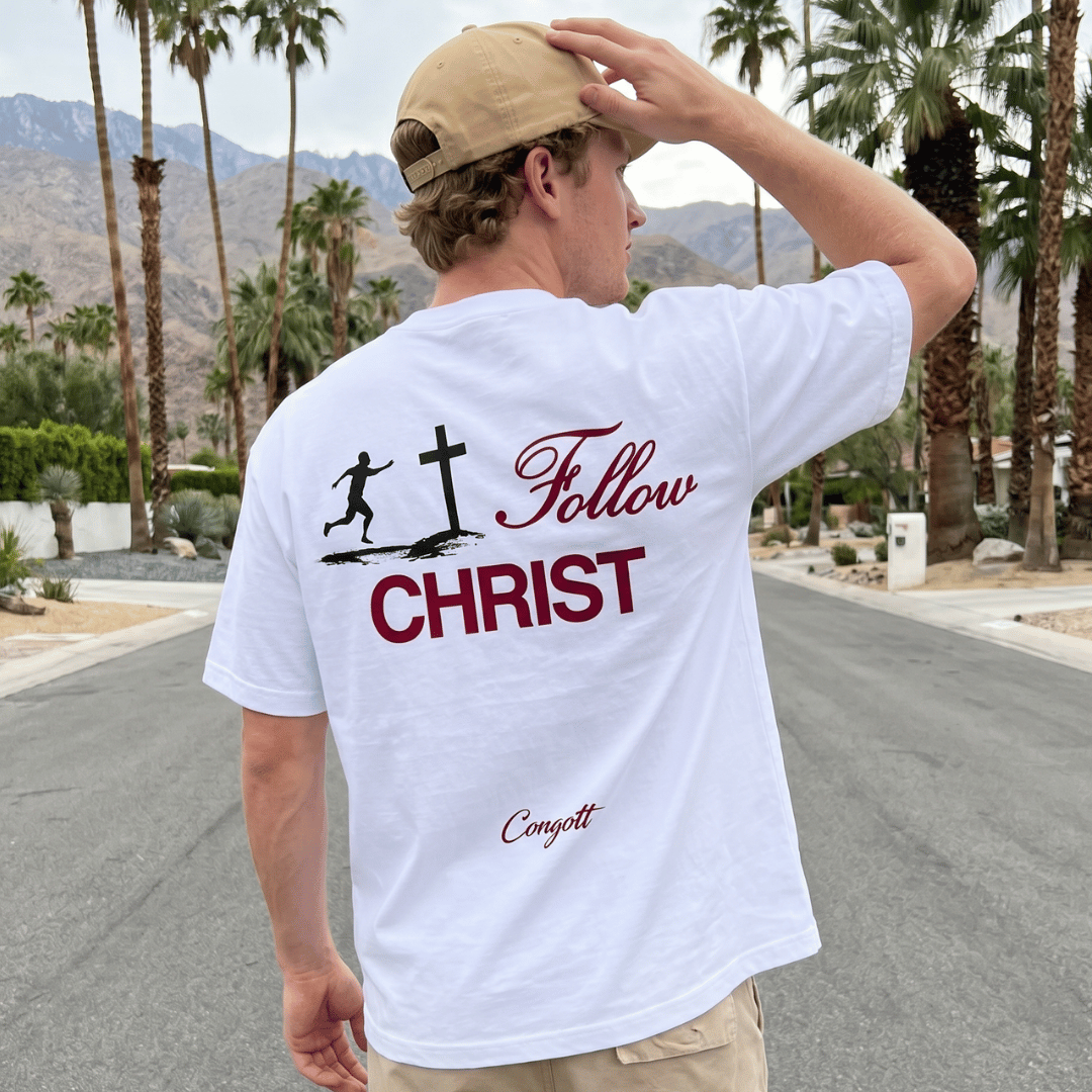 Tshirt oversized-FOLLOW CHRIST/ (SIGUE A CRISTO)/ HOMBRE