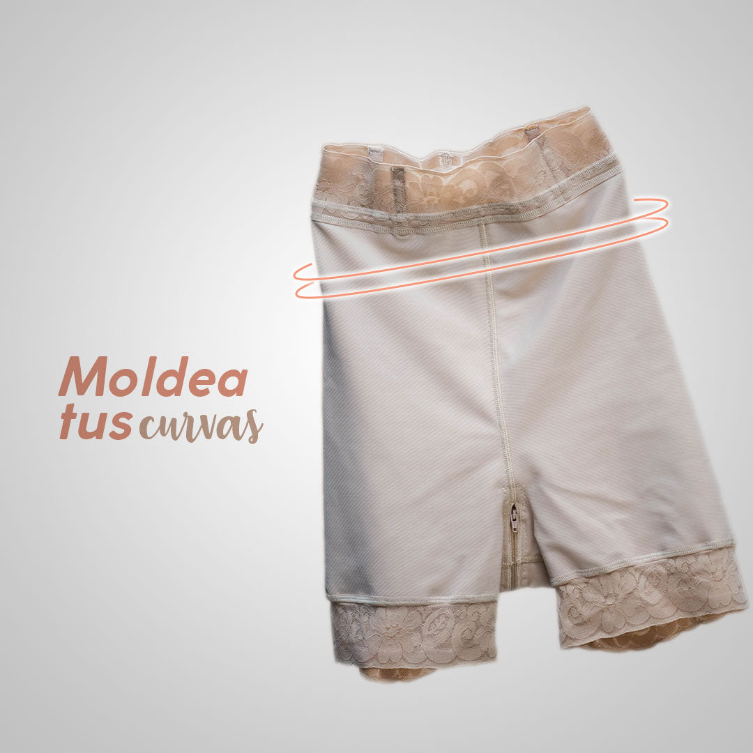 Faja Short de Compresión con Cintura Alta y Encaje - Levanta Glúteos y Control de Abdomen
