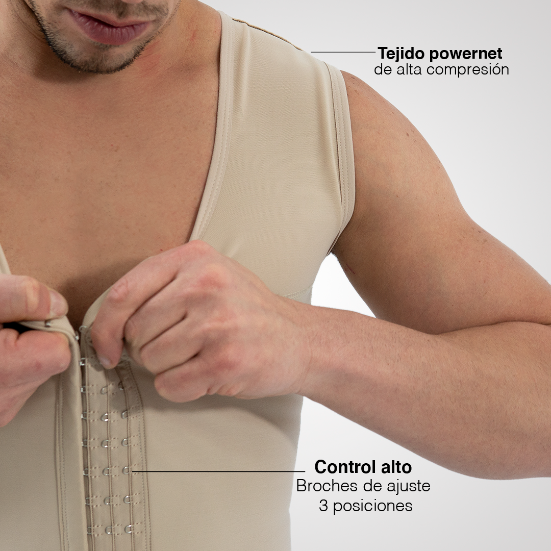 💪 Faja de Compresión para Hombre – Control de Abdomen y Pecho | 3 Hileras de Broches