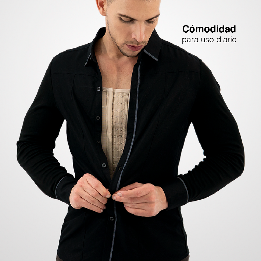 Faja de Compresión para Hombre – Control de Abdomen y Pecho | 3 Hileras de Broches