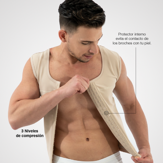 💪 Faja de Compresión para Hombre – Control de Abdomen y Pecho | 3 Hileras de Broches