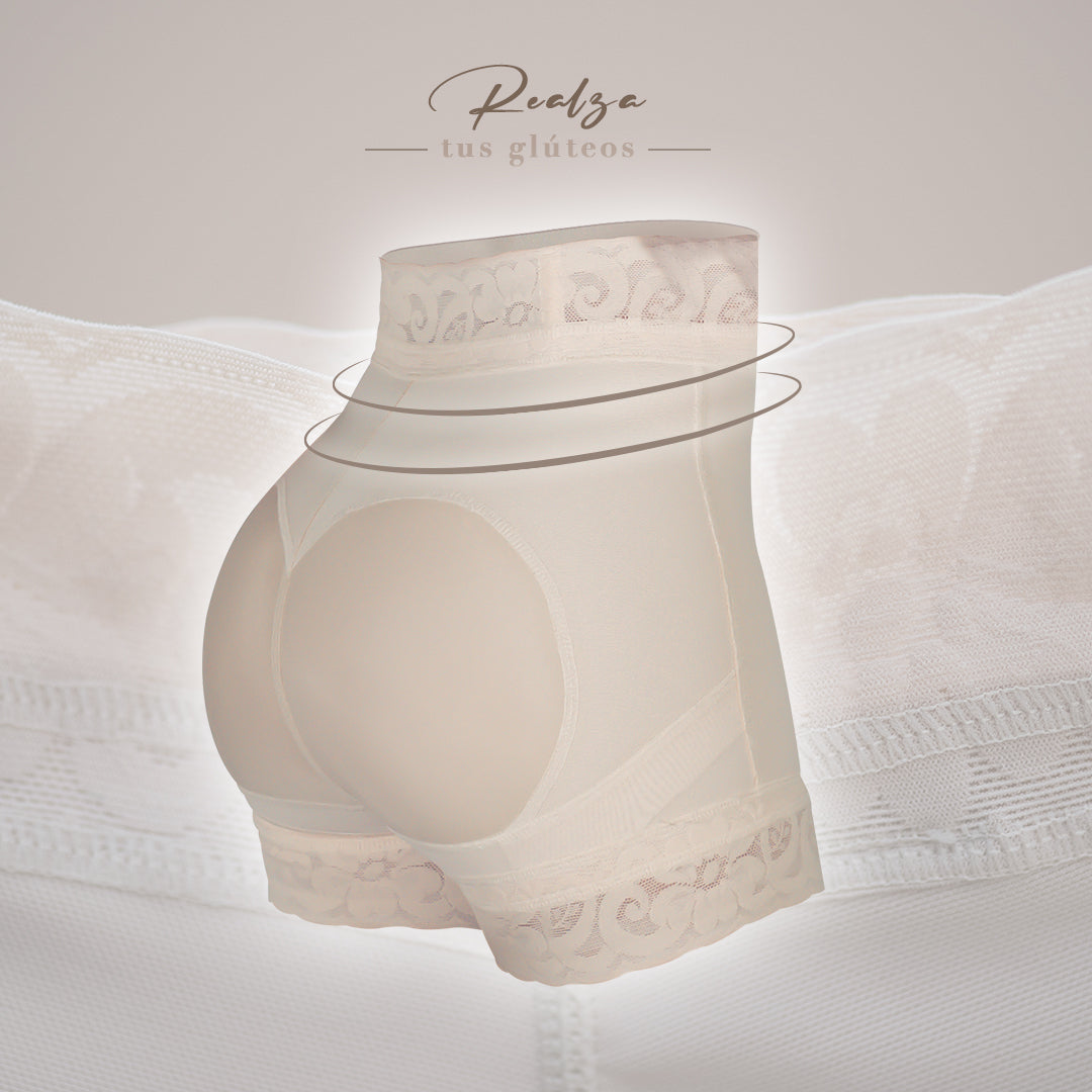 Faja Short de Compresión de Cintura Alta con Cierre de Cremallera y Encaje - Postparto y Moldeadora