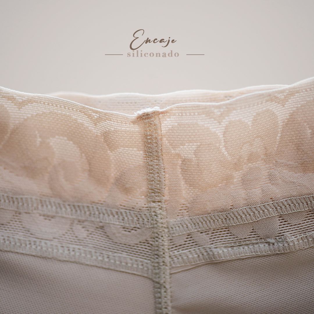 Faja Short de Compresión de Cintura Alta con Cierre de Cremallera y Encaje - Postparto y Moldeadora